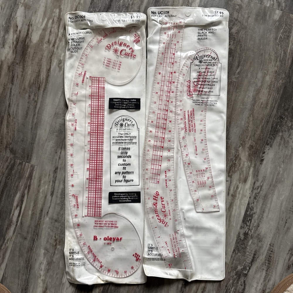 Vintage B-OLEYAR Designers Curve Ruler Sewing Altering Inseam Hip Tool Set Of 2